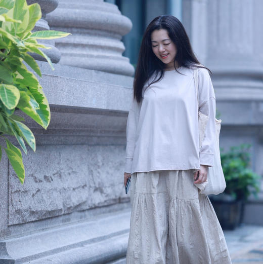 迟集 米灰色全棉针织T恤 商品图4