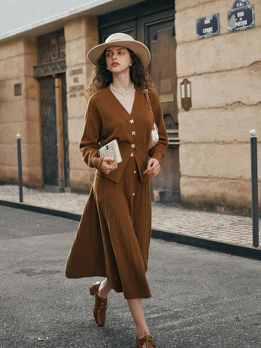 OLrain欧芮儿咖色毛衣时尚套装女初秋2023年新款气质高级感两件套 商品图0