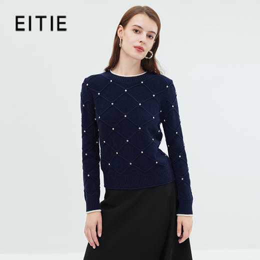 EITIE爱特爱冬季100%绵羊毛套头纯色打底基础款修身针织衫7201904 商品图0