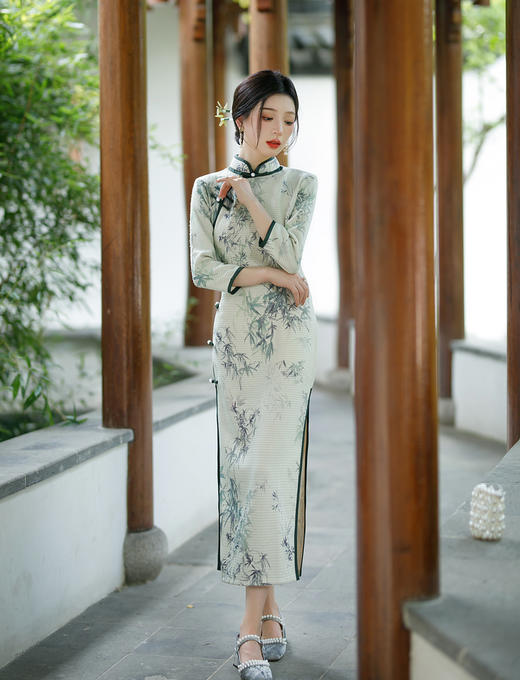 YM 9043日常改良气质旗袍名淑女显瘦长款连衣裙 商品图3