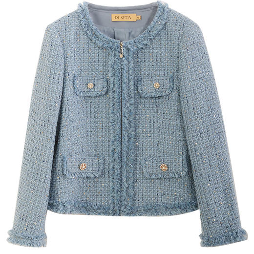 玳莎小香风箱型外套女秋季亮片拉毛高级感粗花呢圆领上衣  DC37305 商品图4