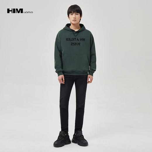 HIM漢崇 复古小割破修身牛仔裤男潮流做旧舒适休闲长裤 2025秋季 商品图1