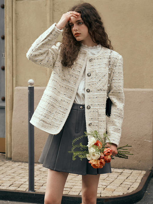 OLrain欧芮儿小香风中长外套女初秋2023年新款时尚气质通勤上衣 商品图0