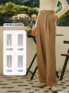 OLrain欧芮儿卡其色休闲裤女初秋2023年新款高腰直筒阔腿垂感长裤