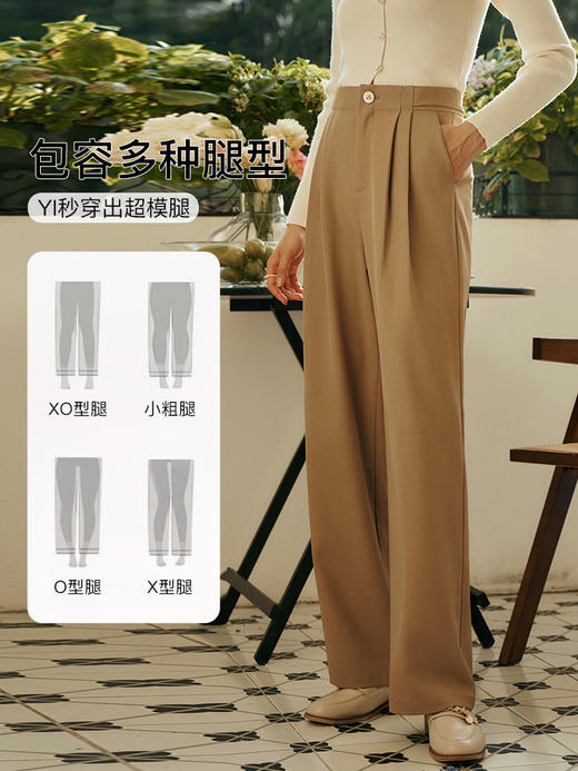 OLrain欧芮儿卡其色休闲裤女初秋2023年新款高腰直筒阔腿垂感长裤 商品图0