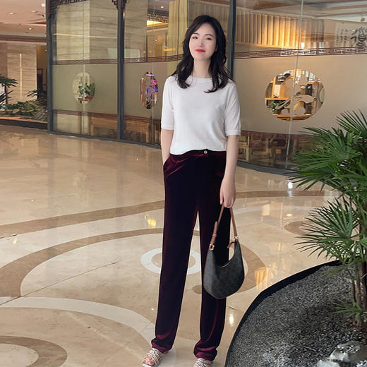 圣三利女装  时尚优雅金丝绒直筒裤SL2036149 商品图2