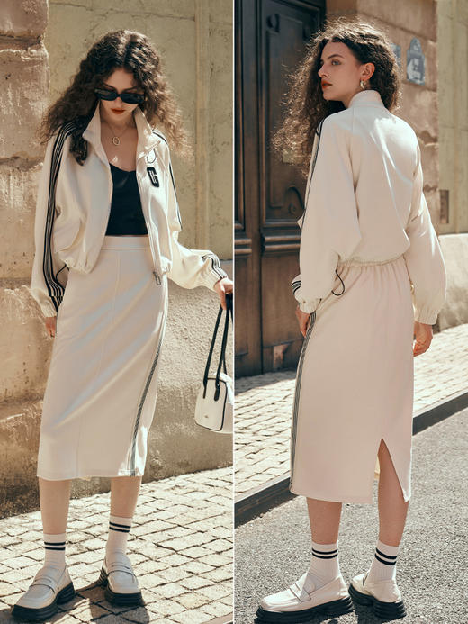 OLrain欧芮儿立领卫衣短外套女初秋2023新款宽松撞色运动针织上衣 商品图3