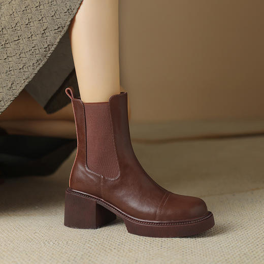 黑色厚底显瘦靴，粗跟靴子短靴YT-958-16 商品图3