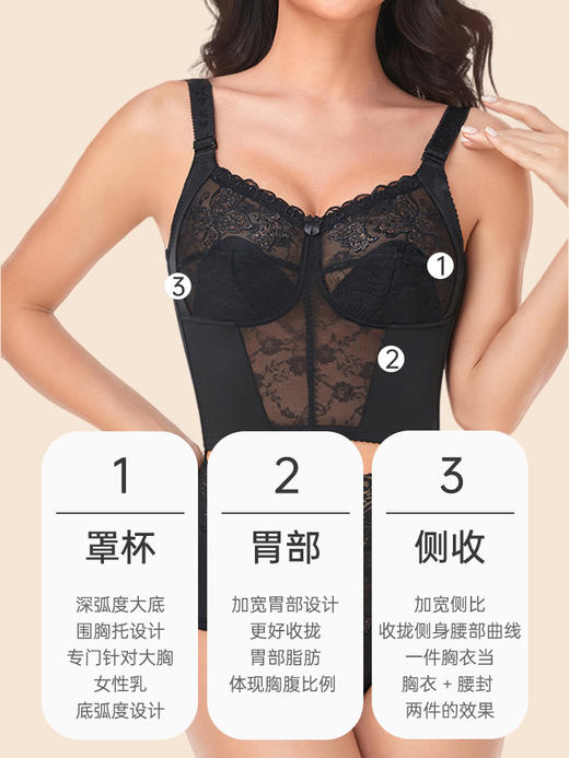 大胸显小，全罩杯，无钢圈，蔷薇花园长款调整型文胸 商品图1