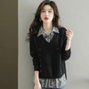 假两件上衣女士春秋常规款针织衫秋装2023新款宽松洋气衬衫领毛衣DD 商品缩略图4