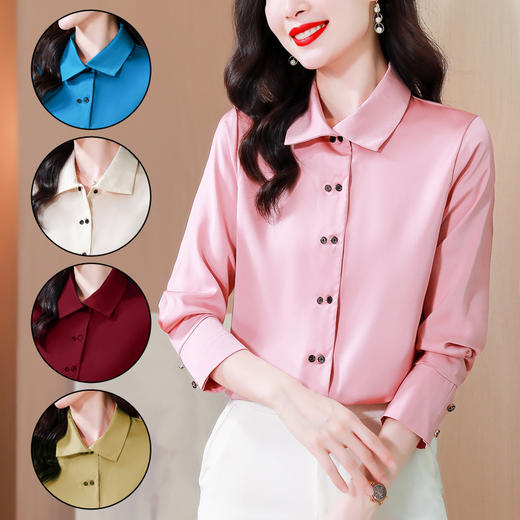 秋季新款，时尚经典纯色双排扣设计简约时尚百搭大码衬衫KQL-B24N2335 商品图0