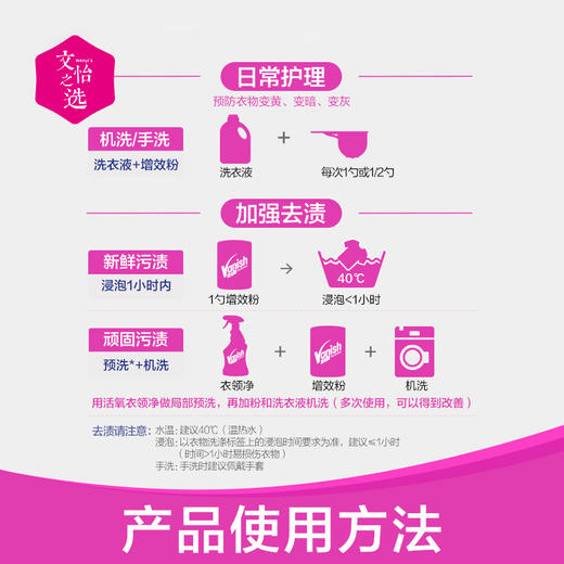 【文怡之选】Vanish 渍无踪 爆炸盐&彩漂粉 亮白去渍粉 衣物泡洗粉 洗衣去渍 去味护衣护色 活氧无氯配方 1kg/瓶 商品图8