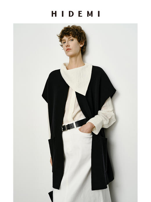 HIDEMI 艺术感强缩褶皱肌理羊毛系列不对称翻领衬衫上衣 商品图6