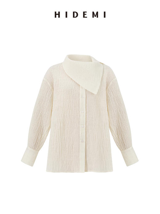 HIDEMI 艺术感强缩褶皱肌理羊毛系列不对称翻领衬衫上衣 商品图9