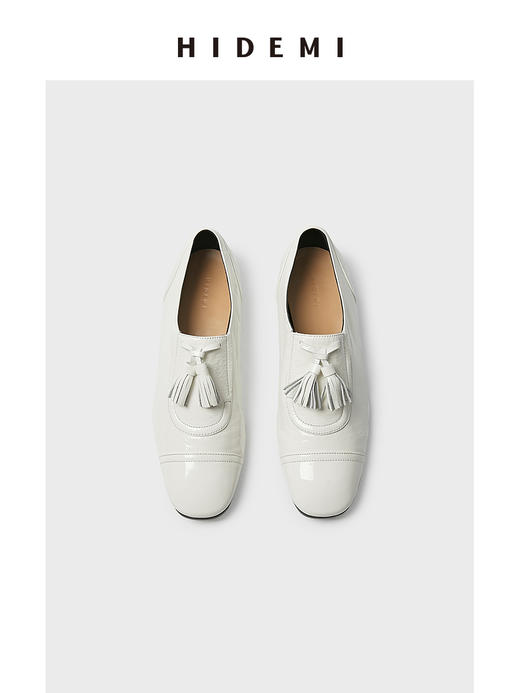 HIDEMI 【当当同款】复古拼接拼皮小牛皮流苏平底鞋 黑白/黑金/银色/白色/棕白 商品图13