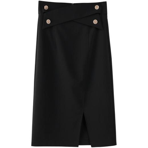 百姿 韩版黑色高腰半身裙秋季新款纯色包臀裙 商品图4