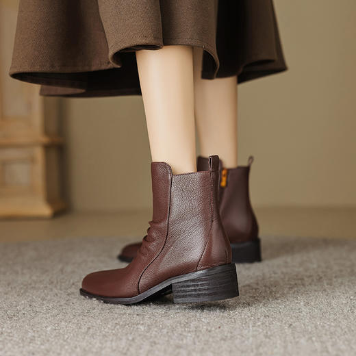 时尚褶皱及裸靴，真皮侧拉链短靴OFSM-OF6802R 商品图1