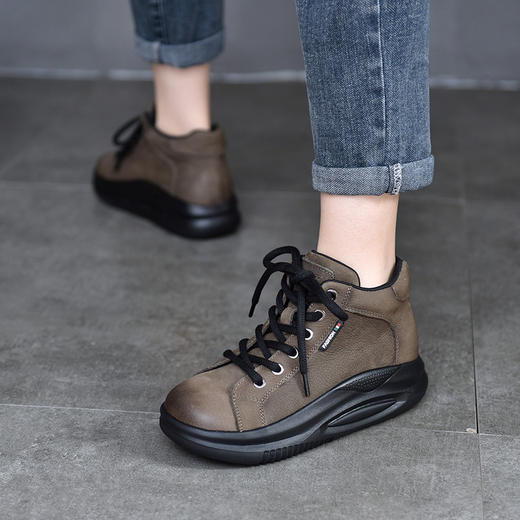 TN T53156-1真皮系带休闲鞋松糕厚底高帮鞋 商品图3
