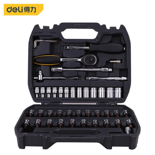 【DZ】得力deli 6.3mm系列套筒组套棘轮扳手套筒组合汽车维修工具套装小飞46件套 DL1046 商品图0