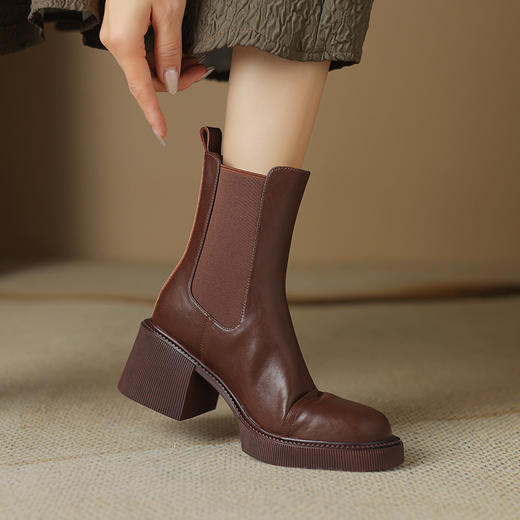 黑色厚底显瘦靴，粗跟靴子短靴YT-958-16 商品图5