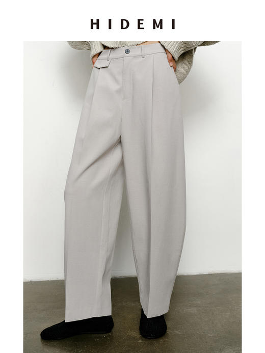 HIDEMI 经典显瘦中高腰微茧型口袋西裤 黑色/海鸥灰 商品图9