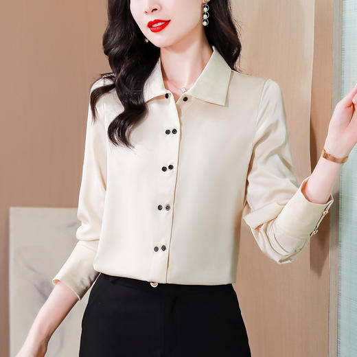 秋季新款，时尚经典纯色双排扣设计简约时尚百搭大码衬衫KQL-B24N2335 商品图2