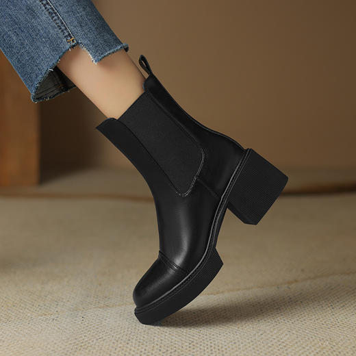 黑色厚底显瘦靴，粗跟靴子短靴YT-958-16 商品图4