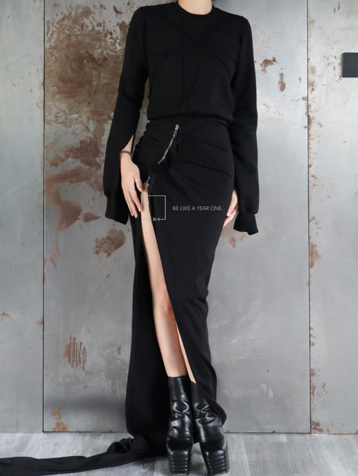 Rick Owens Drkshdw｜黑色紧凑重磅棉质平纹针织长裙 商品图0