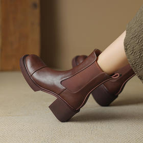 黑色厚底显瘦靴，粗跟靴子短靴YT-958-16