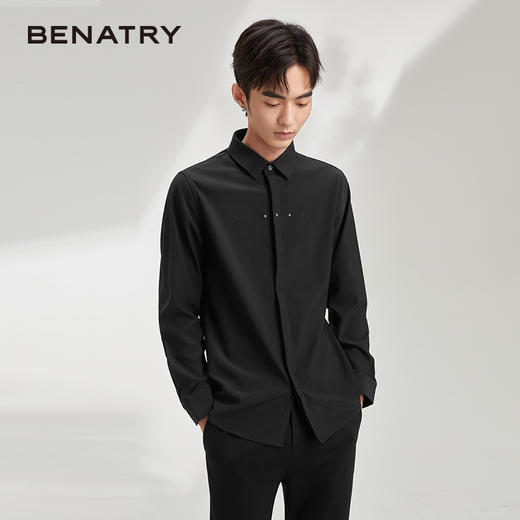 贝纳川长袖衬衫极简男装流行帅气免烫舒适抗皱韩版简约百搭上衣  120411004 商品图4