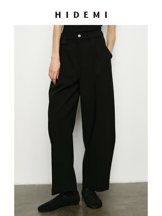 HIDEMI 经典显瘦中高腰微茧型口袋西裤 黑色/海鸥灰 商品图3
