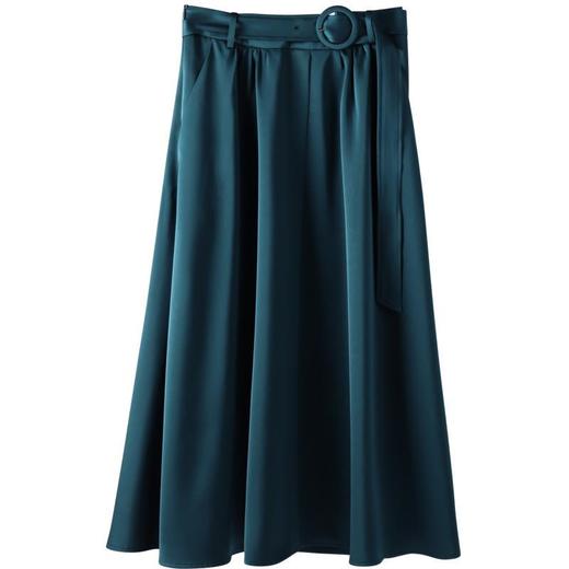 百姿 垂顺丝光半身裙2023早秋新款韩版百搭百褶A字裙中长款231039 商品图4