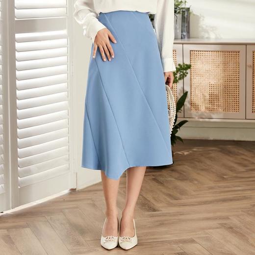 百姿 纯色拼接半身裙2023秋季新款轻熟高腰显瘦百搭A字裙231045 商品图1