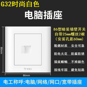 【DZ】公牛BULL G32系列86型暗装墙壁开关电脑插座(白色)