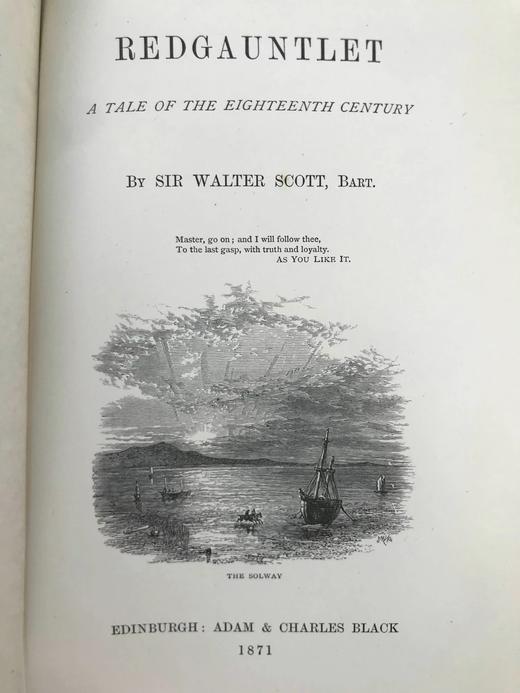 1871年 司各特《红铁手骑士》 约5幅版画插图 漆布精装32开 商品图5