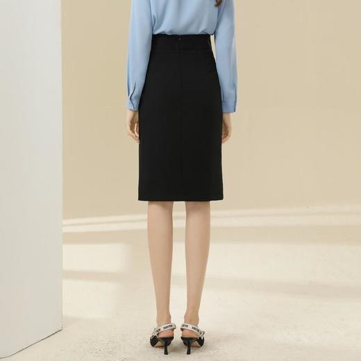 百姿 韩版黑色高腰半身裙秋季新款纯色包臀裙 商品图3