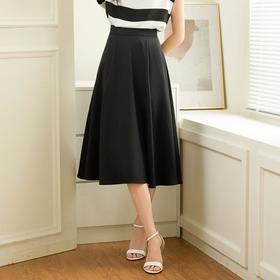 百姿 纯色高腰半身裙2023秋季新款简约时尚百搭A字裙中长款231199