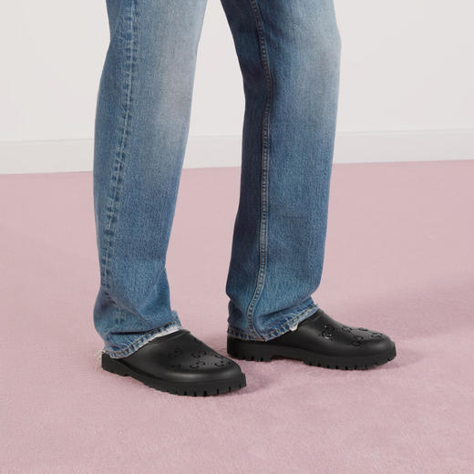 GUCCI 古驰 男士穿孔 GG 橡胶拖鞋 黑色 655517 JFB00 1000 商品图3