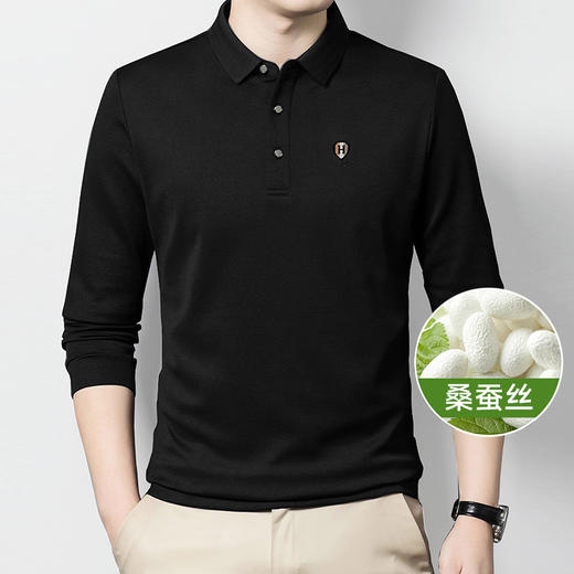 【Q】【桑蚕丝】【新款DK】大依优型大码长袖Polo衫桑蚕丝珠地翻领加肥加大肥佬休闲商务宽松透气上衣秋装 商品图0