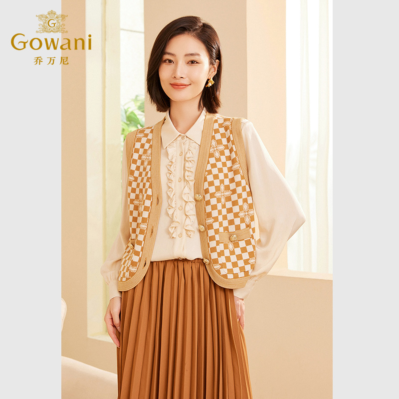 乔万尼秋款羊毛马甲棋盘格设计毛针织衫ET3M759