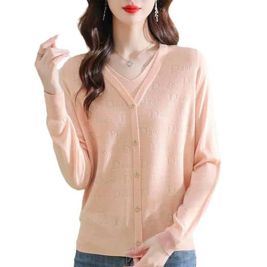 秋装新款，薄款V领假两件宽松年轻妈妈装长袖套头针织女装CC-9222 商品图4