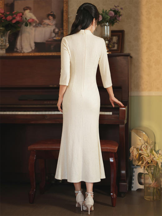 文艺复古，秋冬针织旗袍裙新中式羊毛棉面料双层新款旗袍JLM-3182 商品图4