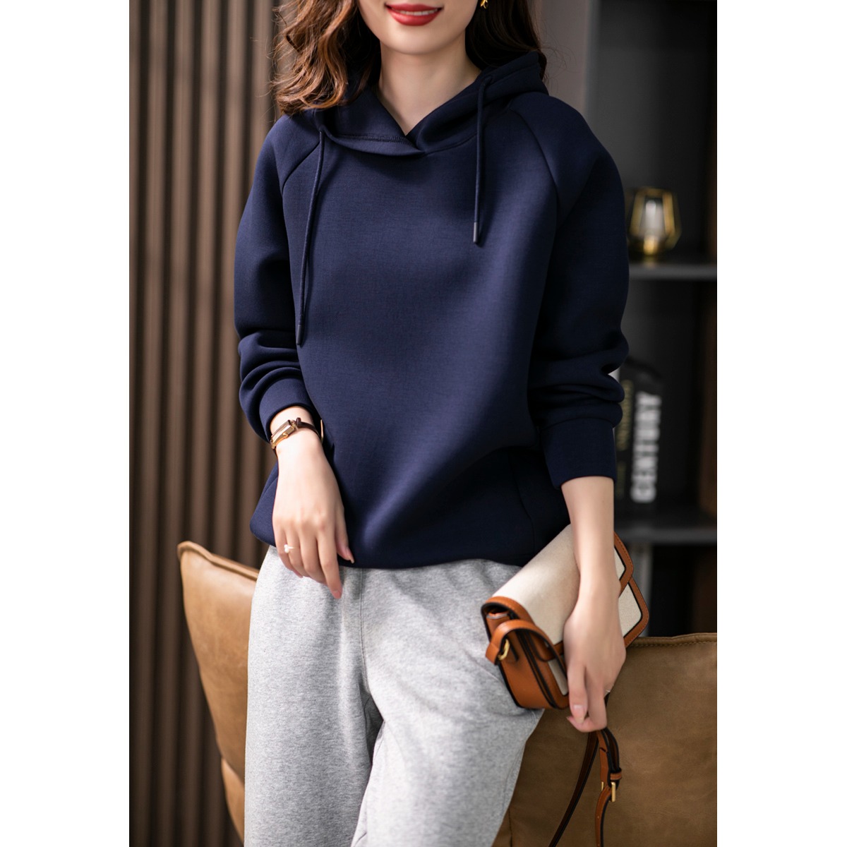 【秋季新款】连帽纯色卫衣女2023秋季新款韩版宽松时尚百搭长袖圆领上衣