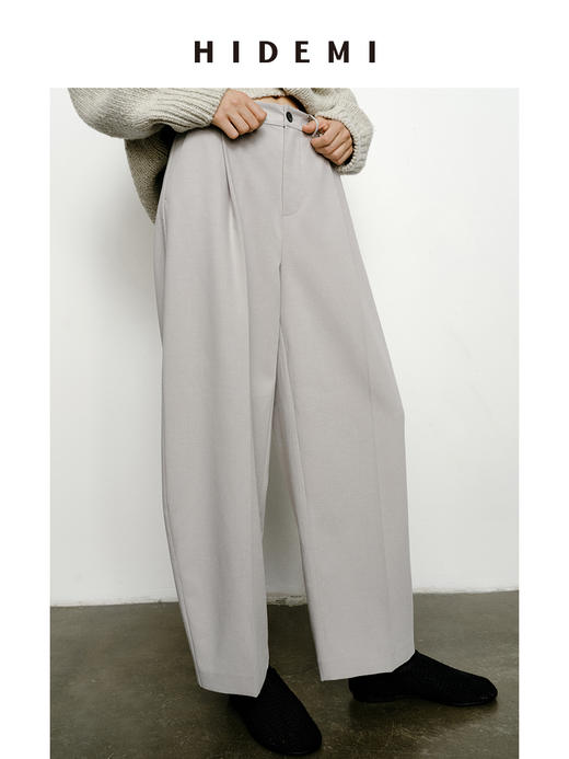 HIDEMI 经典显瘦中高腰微茧型口袋西裤 黑色/海鸥灰 商品图11