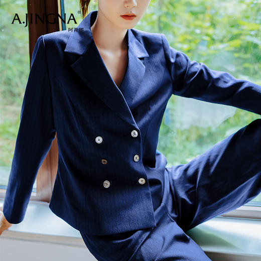 【商场同款】阿菁娜修身双排扣法式女西装外套A28Q108002 商品图3