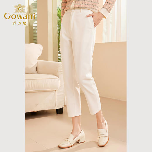 Gowani乔万尼秋季新品休闲裤气质百搭白色长裤ET3F620001 商品图2