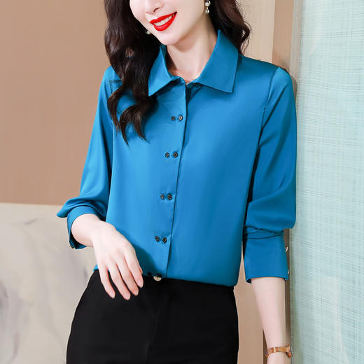 秋季新款，时尚经典纯色双排扣设计简约时尚百搭大码衬衫KQL-B24N2335 商品图7