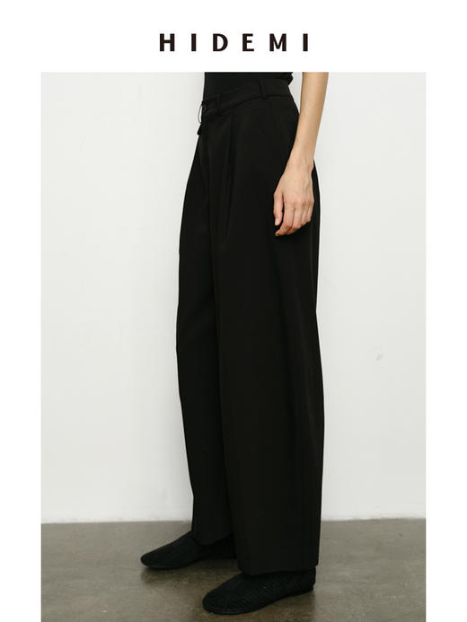 HIDEMI 经典显瘦中高腰微茧型口袋西裤 黑色/海鸥灰 商品图4