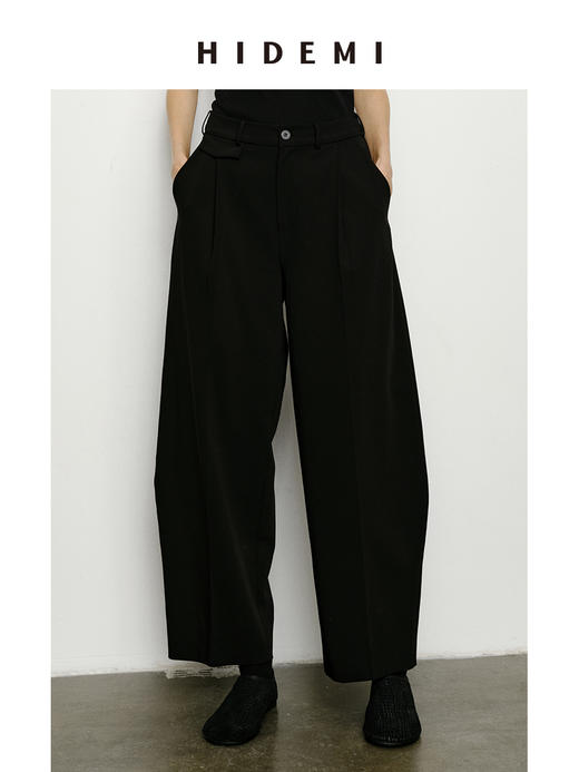 HIDEMI 经典显瘦中高腰微茧型口袋西裤 黑色/海鸥灰 商品图0