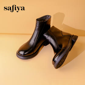 Safiya/索菲娅 2023秋冬真皮粗跟百搭瘦瘦羊皮英伦时装短靴 SF34116035/SF34118035